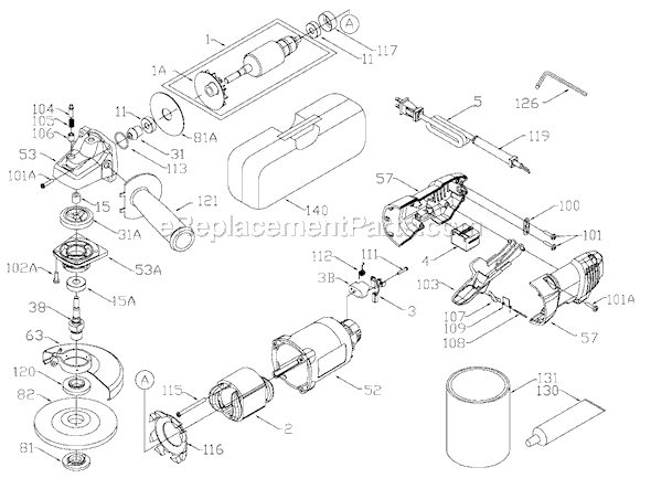 Page A Diagram and Parts List for 7416 Type 1 Porter Cable Angle Grinder